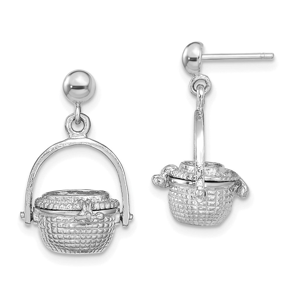 14k White Gold 12.75 mm 3-D Nantucket Basket Dangle Earrings (5.18 grams)
