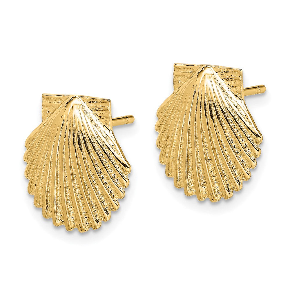 14k Yellow Gold 11.92 mm 2-D Polished Scallop Shell Post Earrings (2.85 grams)