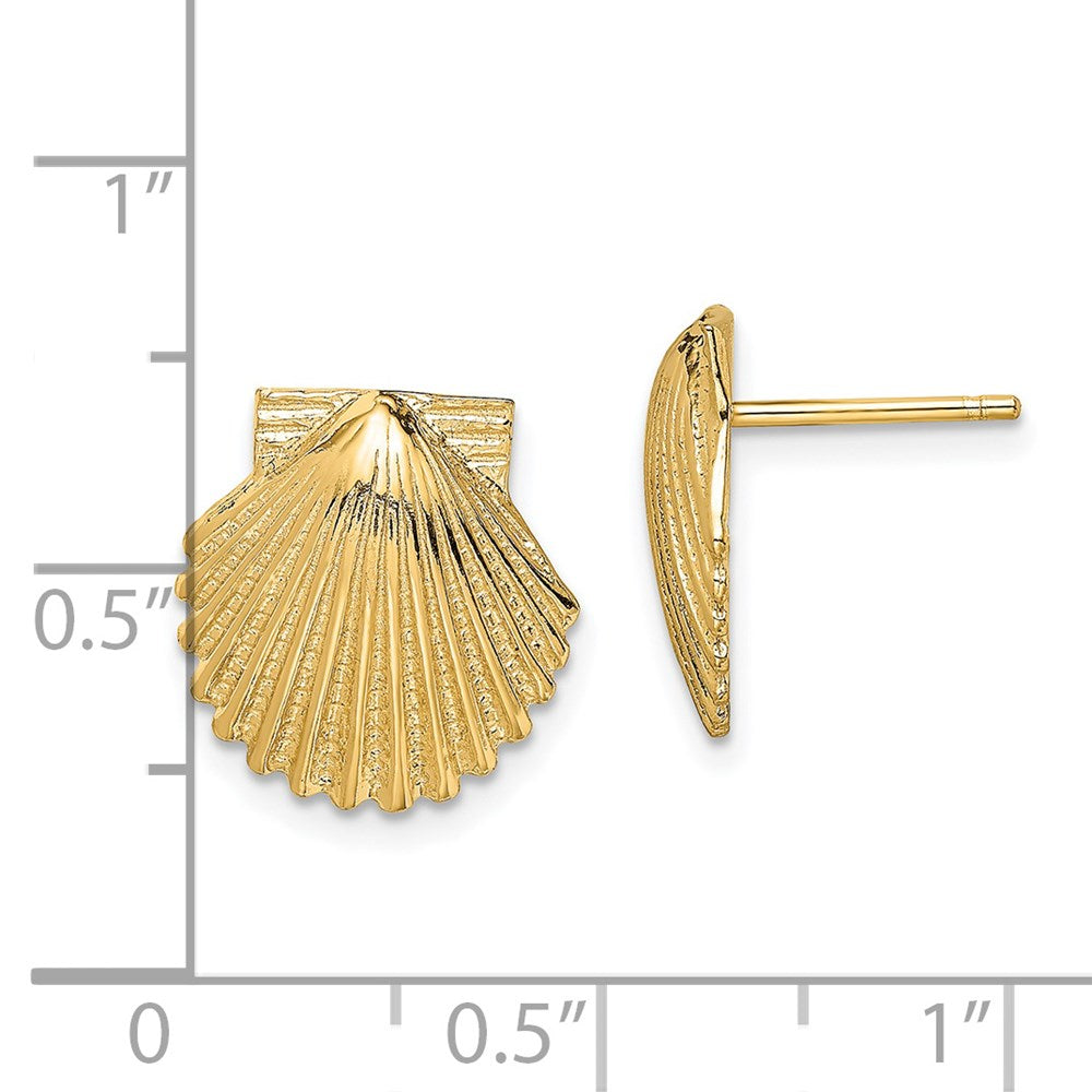 14k Yellow Gold 11.92 mm 2-D Polished Scallop Shell Post Earrings (2.85 grams)