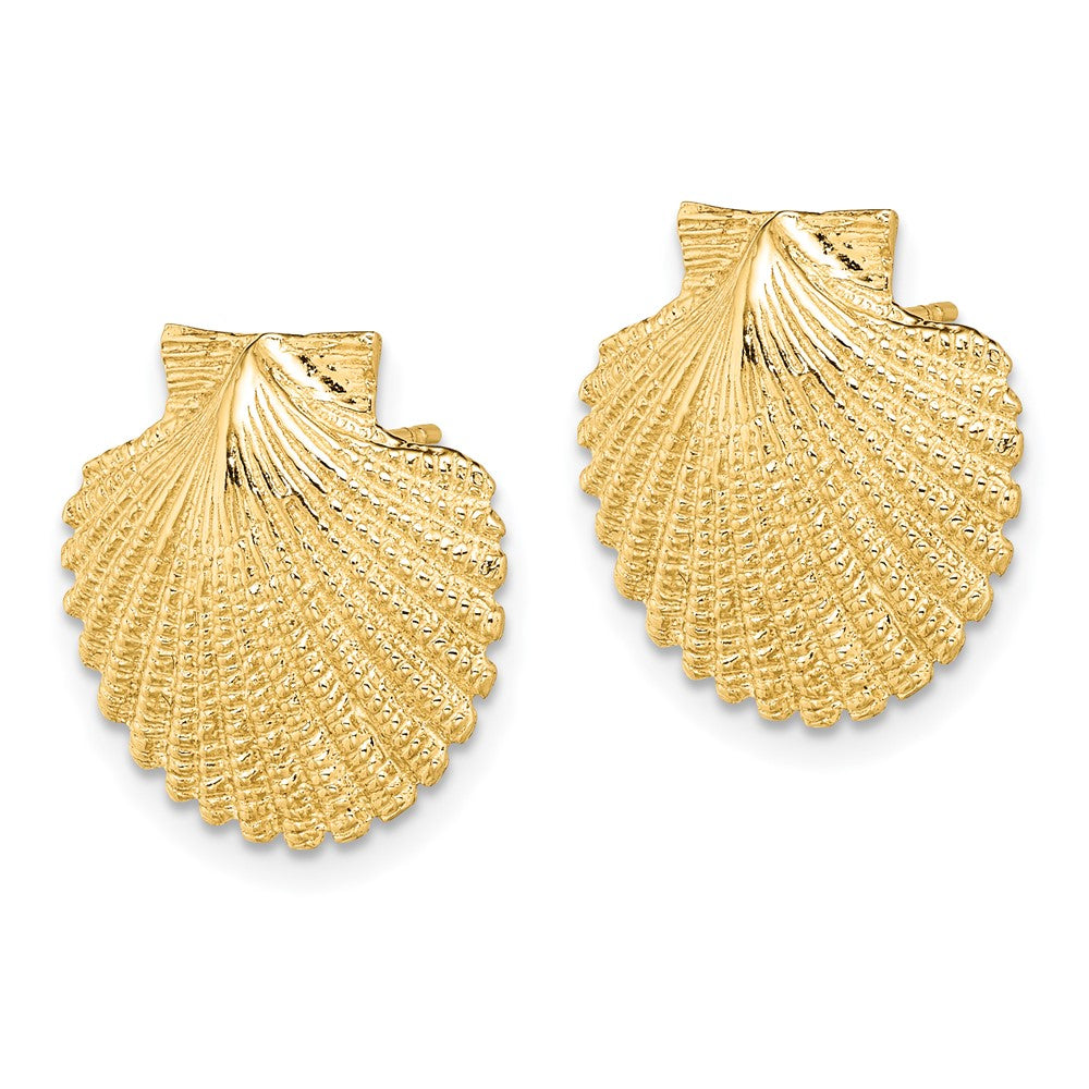 14k Yellow Gold 16.6 mm 2-D Textured Scallop Shell Post Earrings (5.4 grams)