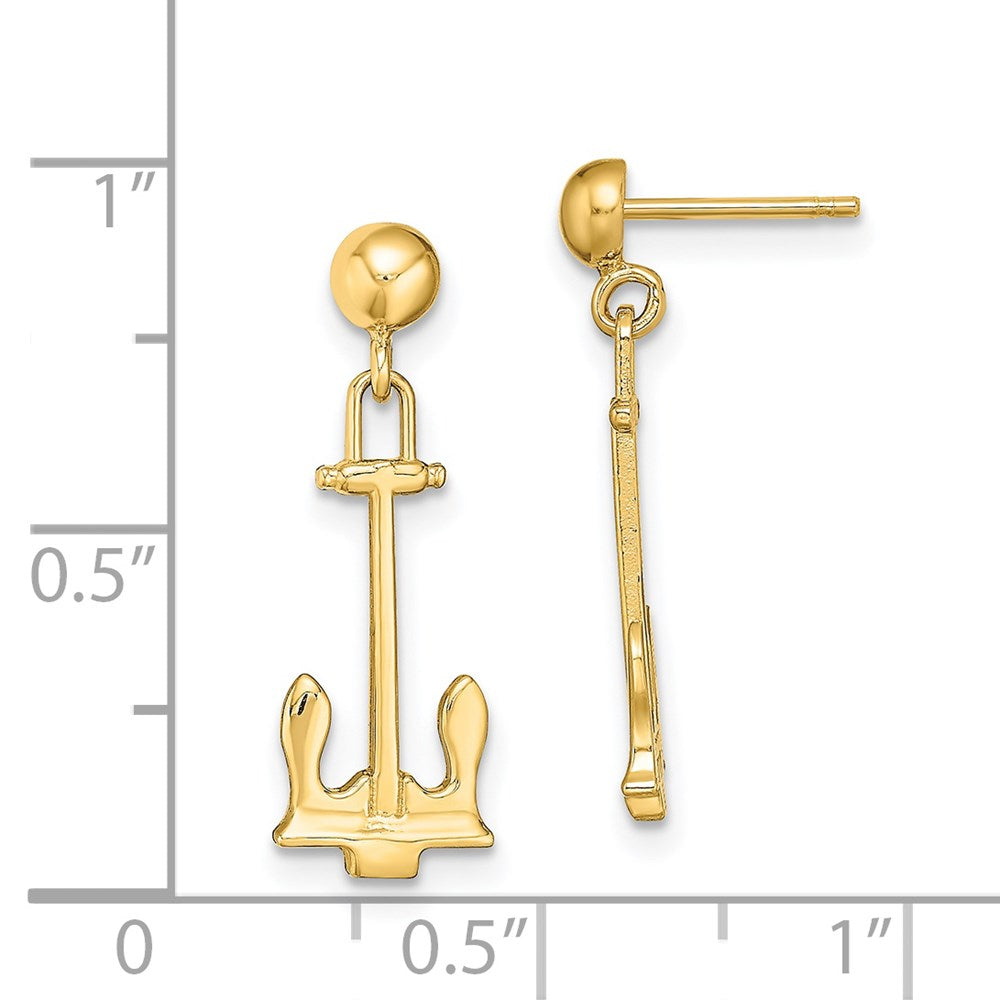 14k Yellow Gold 8 mm Polished Navy Anchor Dangle Earrings (1.68 grams)