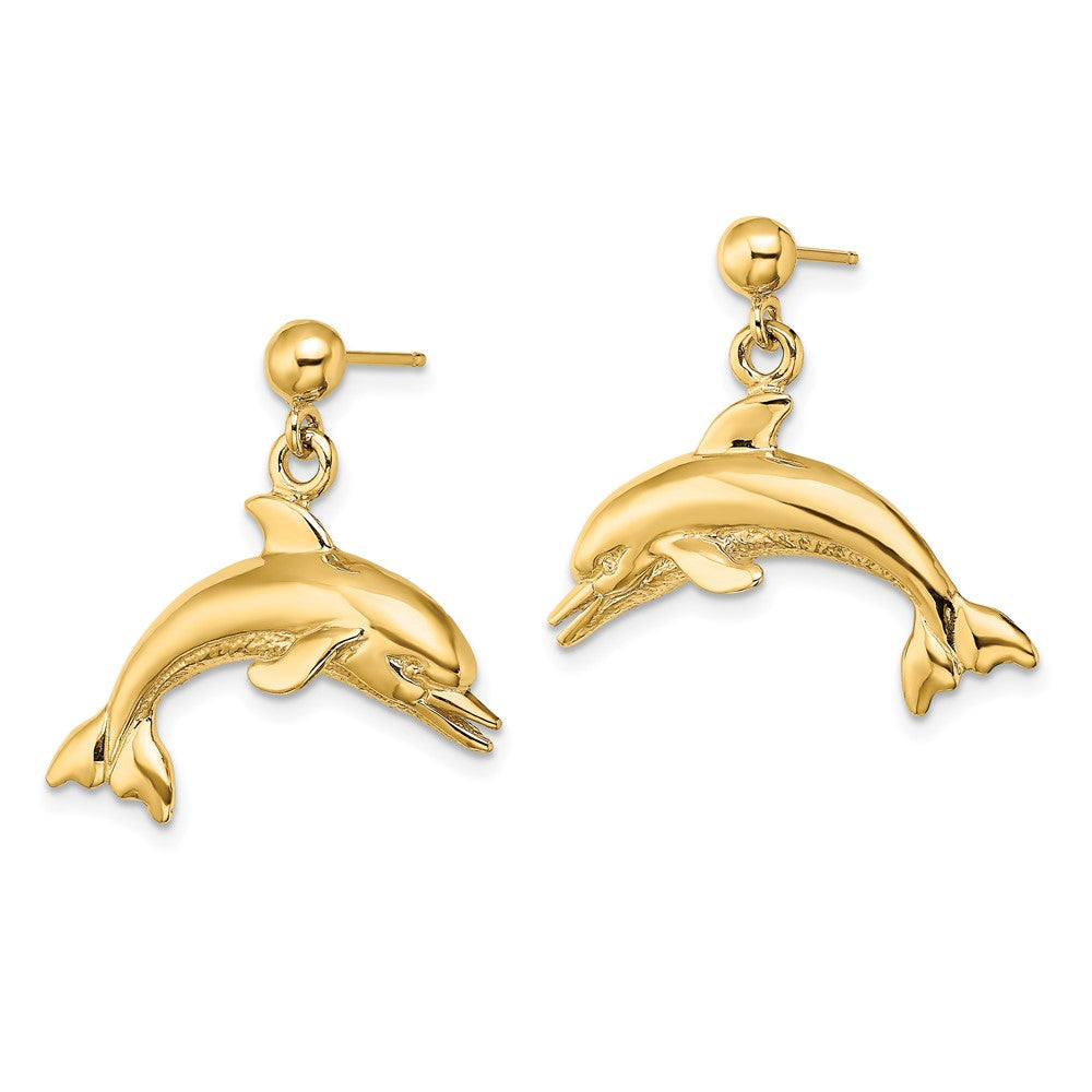 14k Yellow Gold 24.3 mm Jumping Dolphin Dangle Earrings (4.67 grams)
