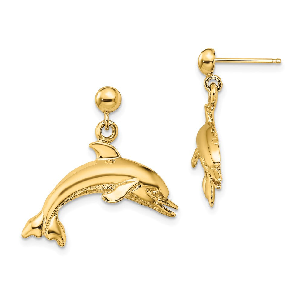 14k Yellow Gold 24.3 mm Jumping Dolphin Dangle Earrings (4.67 grams)