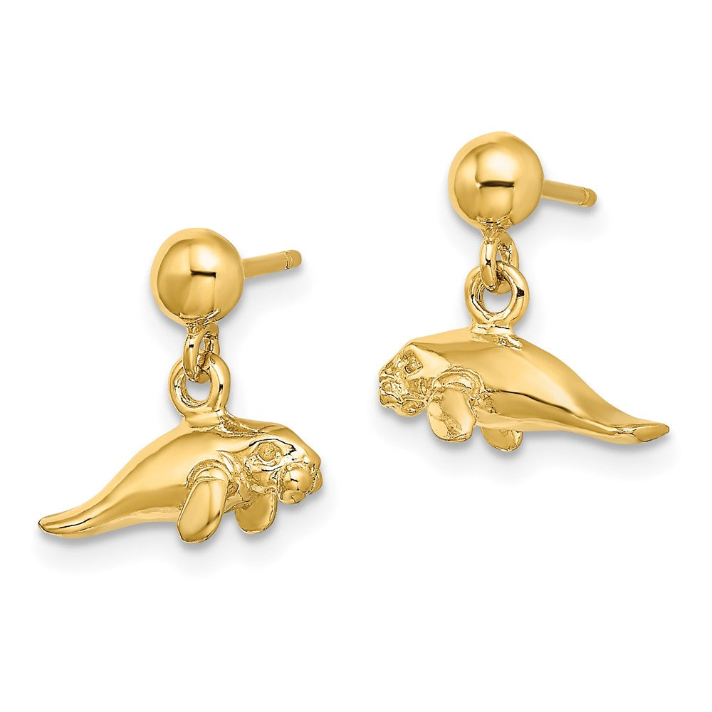 14k Yellow Gold 12.35 mm 3-D Polished Mini Manatee Dangle Earrings (2.59 grams)