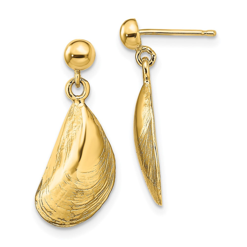 14k Yellow Gold 8.9 mm Mussel Shell Dangle Earrings (2.61 grams)