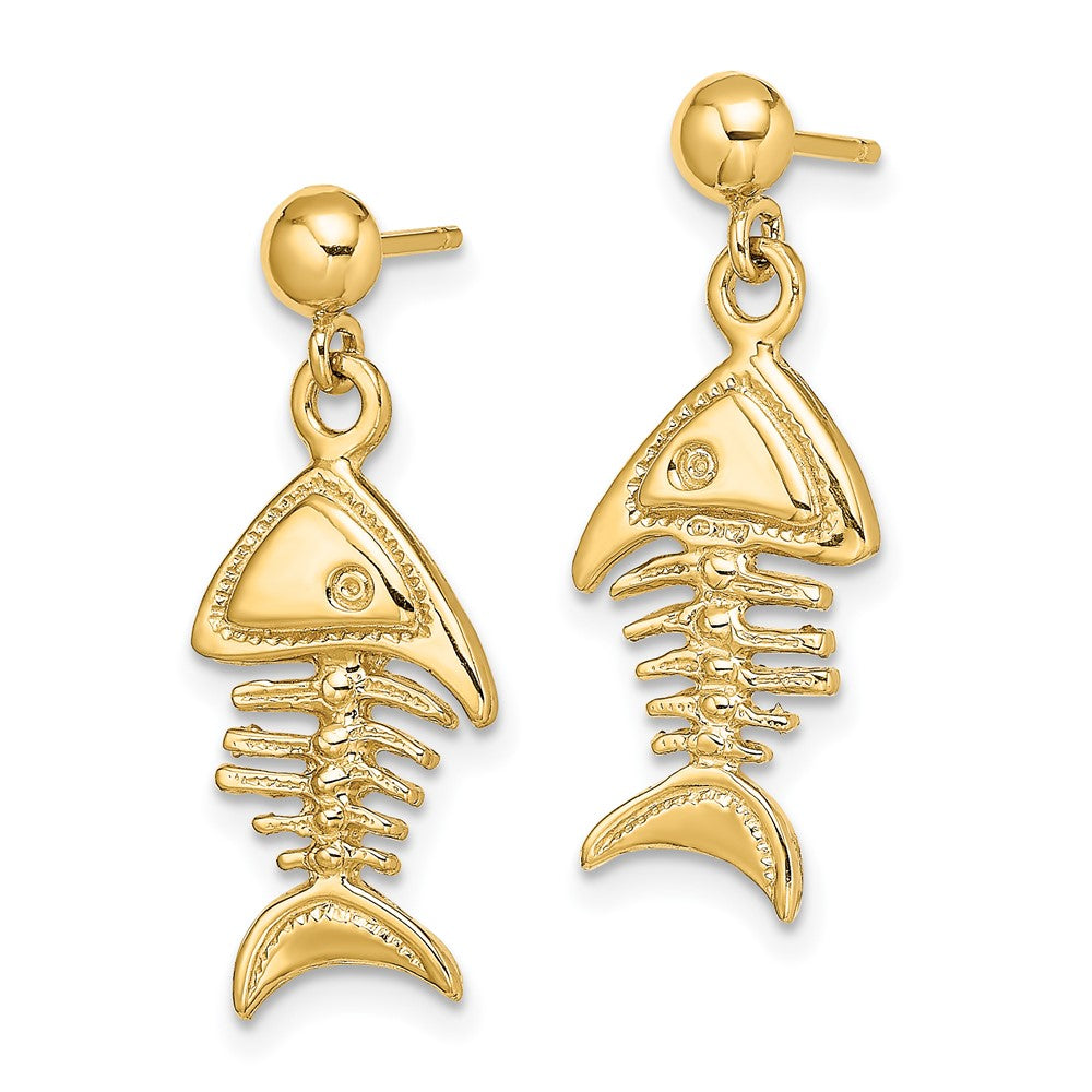 14k Yellow Gold 9.5 mm 3-D Fishbone Dangle Earrings (4.02 grams)