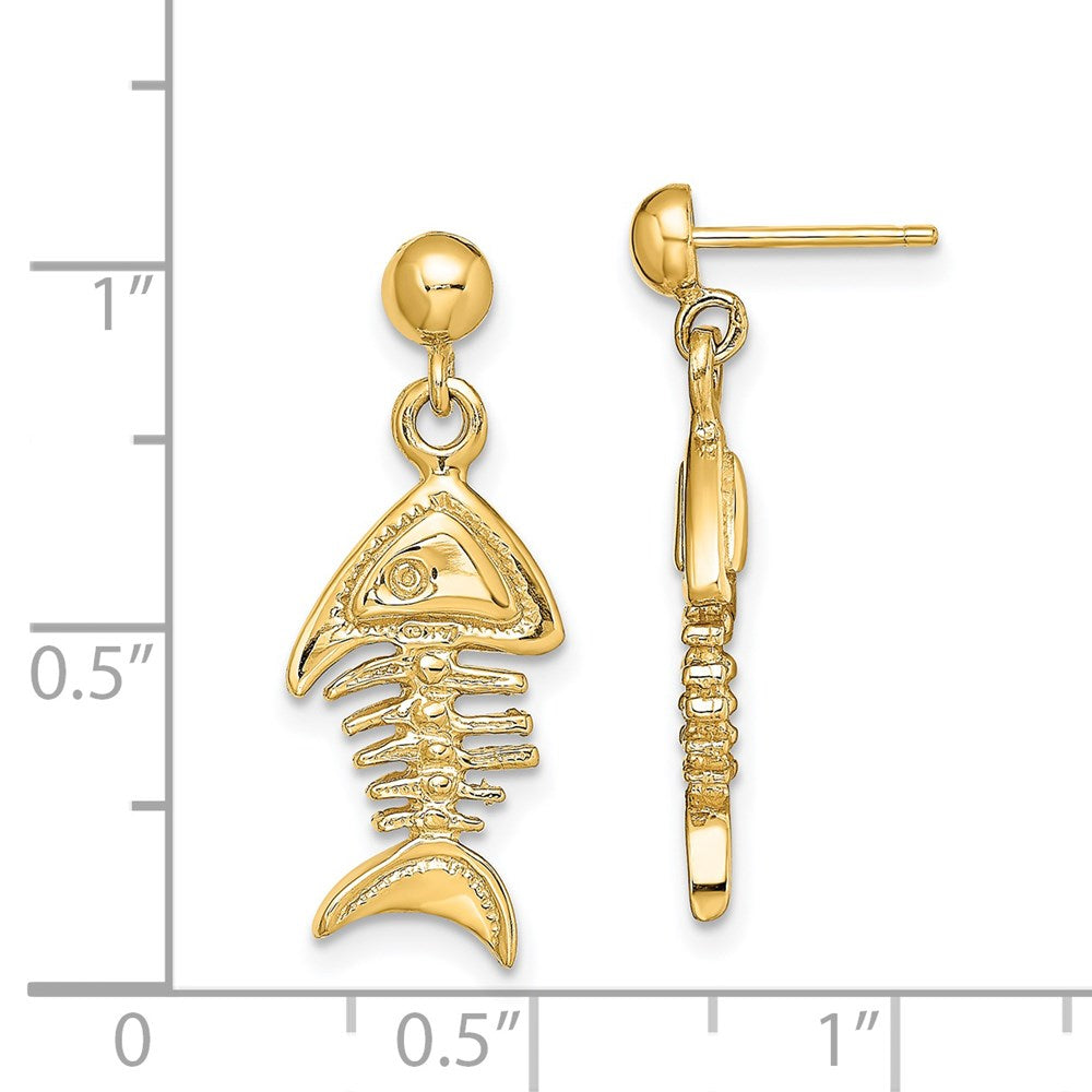 14k Yellow Gold 9.5 mm 3-D Fishbone Dangle Earrings (4.02 grams)