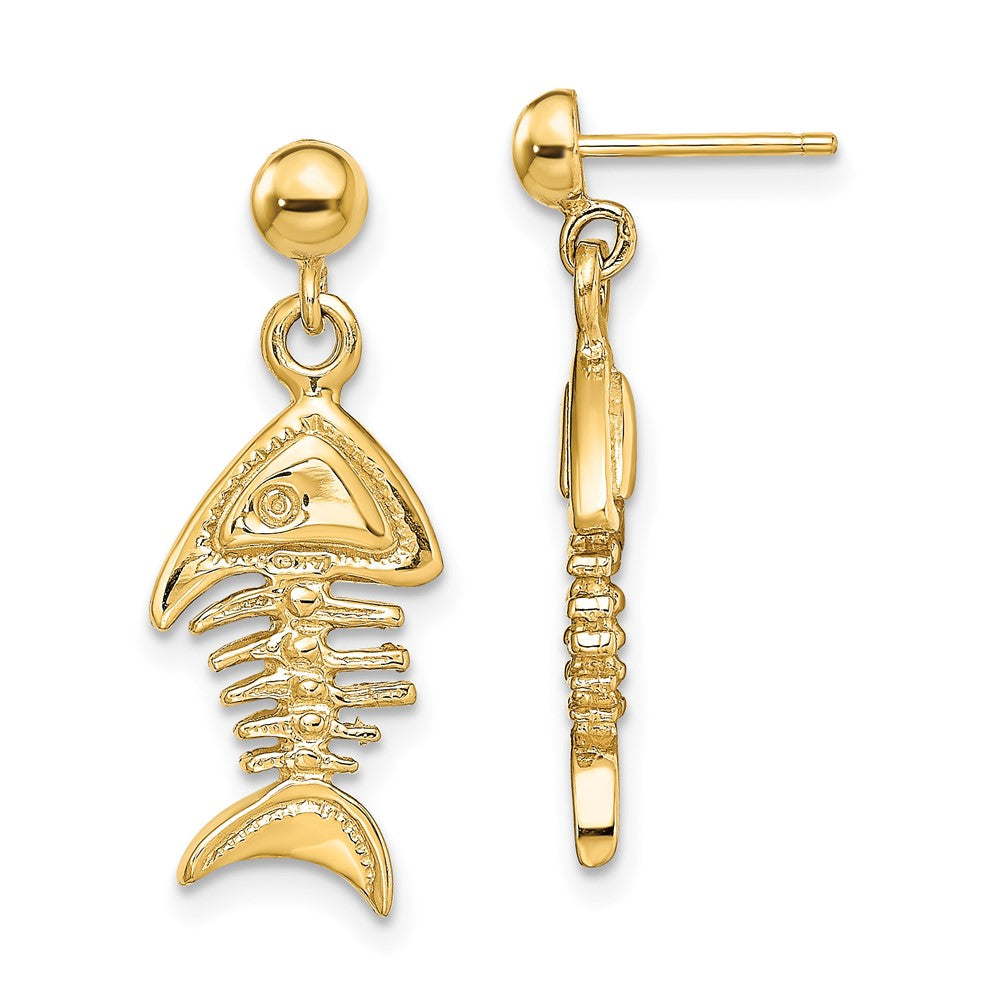 14k Yellow Gold 9.5 mm 3-D Fishbone Dangle Earrings (4.02 grams)