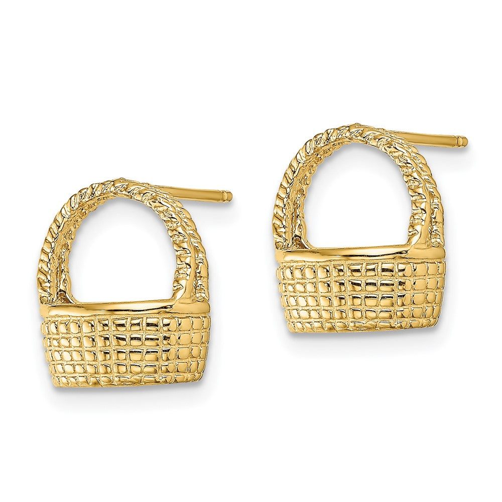 14k Yellow Gold 10.4 mm Basket Flat Back Post Earrings (3.58 grams)