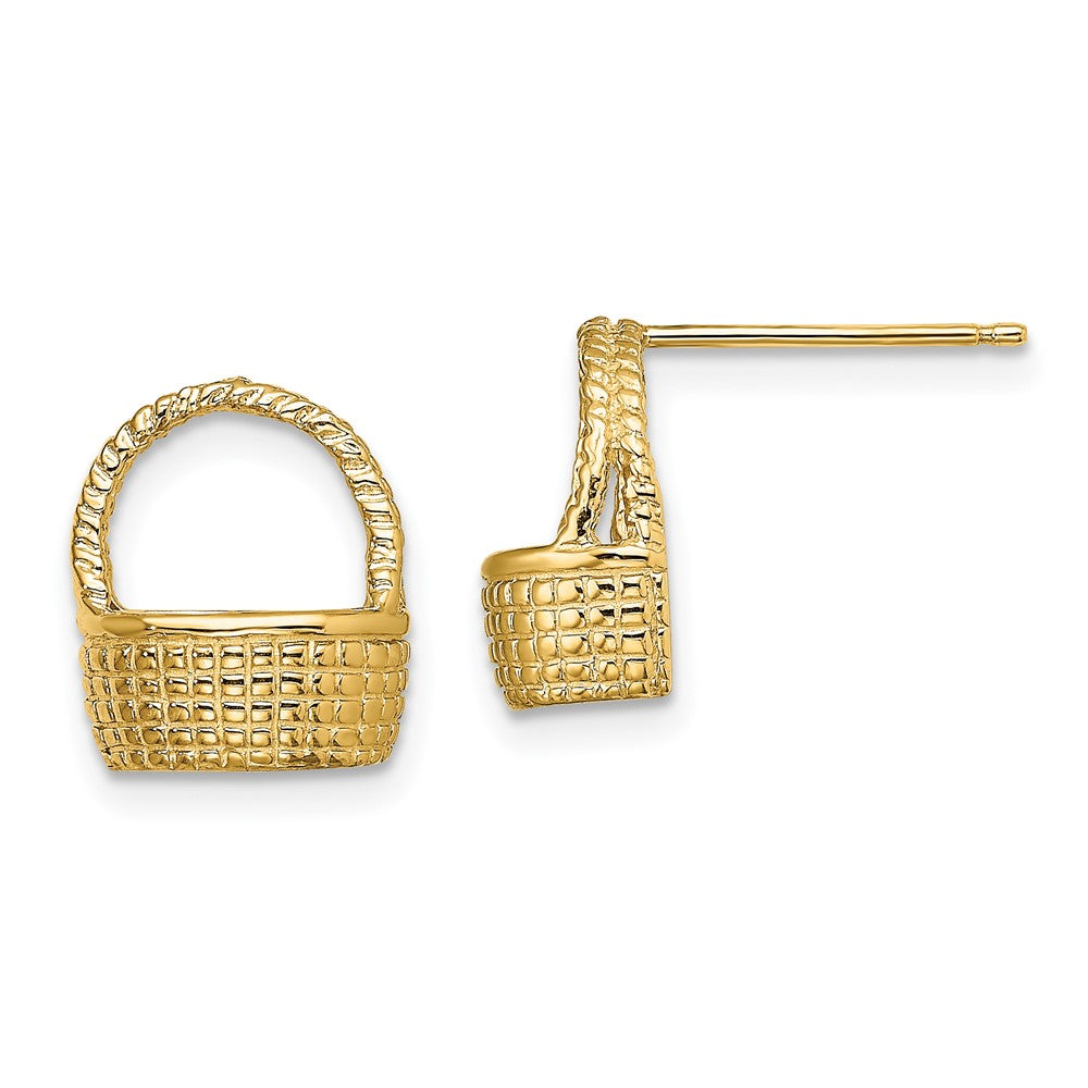 14k Yellow Gold 10.4 mm Basket Flat Back Post Earrings (3.58 grams)