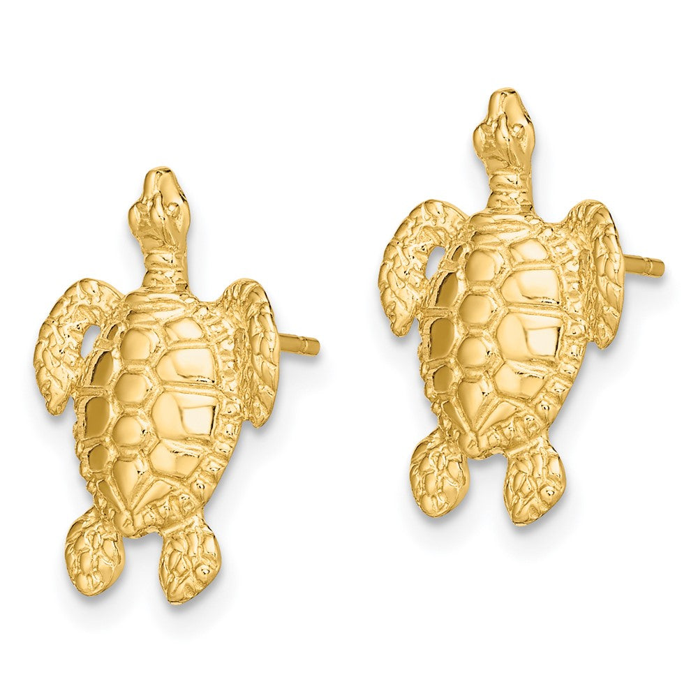 14k Yellow Gold 11.4 mm Polished and Textured Sea Turtle Post Earrings (2.57 grams)