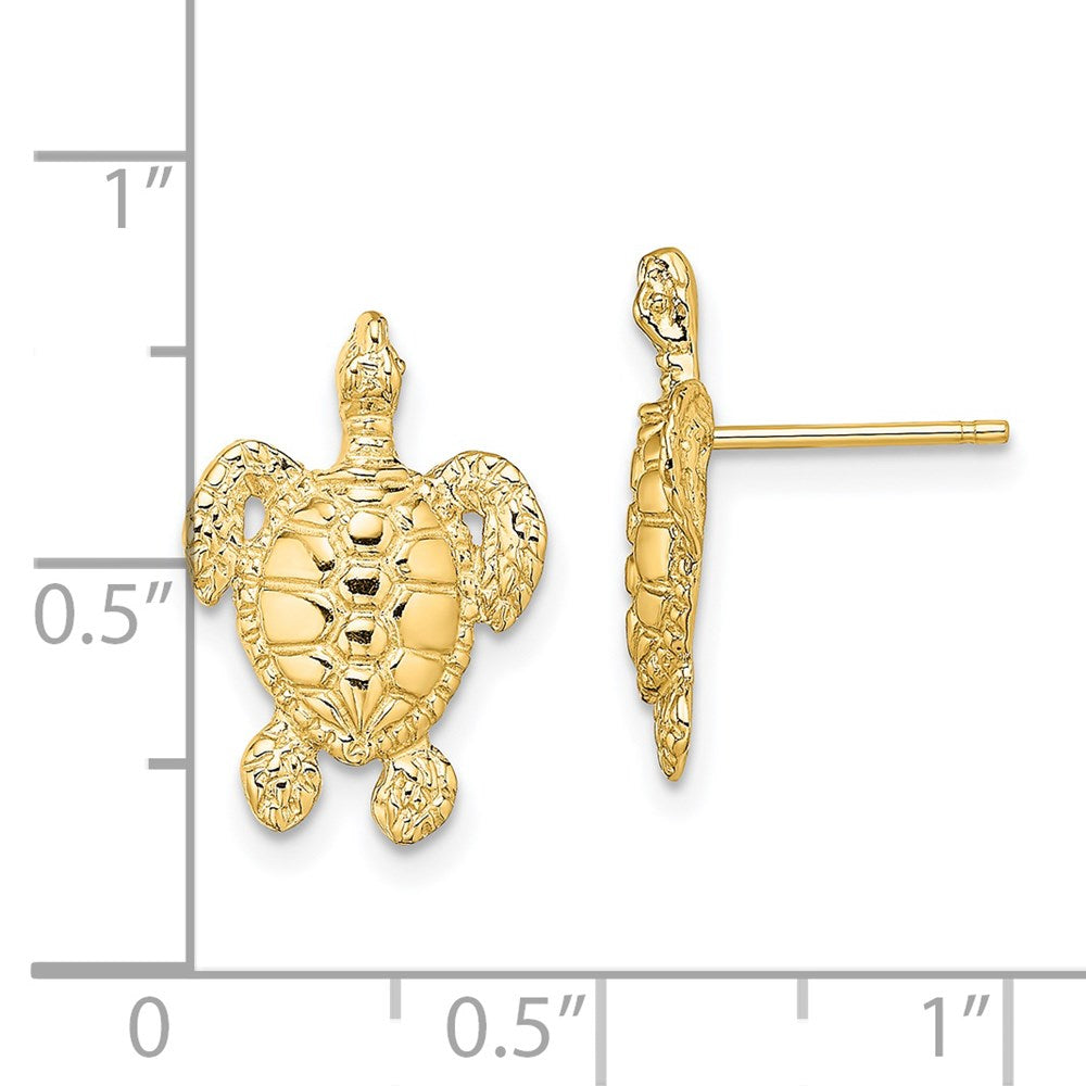 14k Yellow Gold 11.4 mm Polished and Textured Sea Turtle Post Earrings (2.57 grams)
