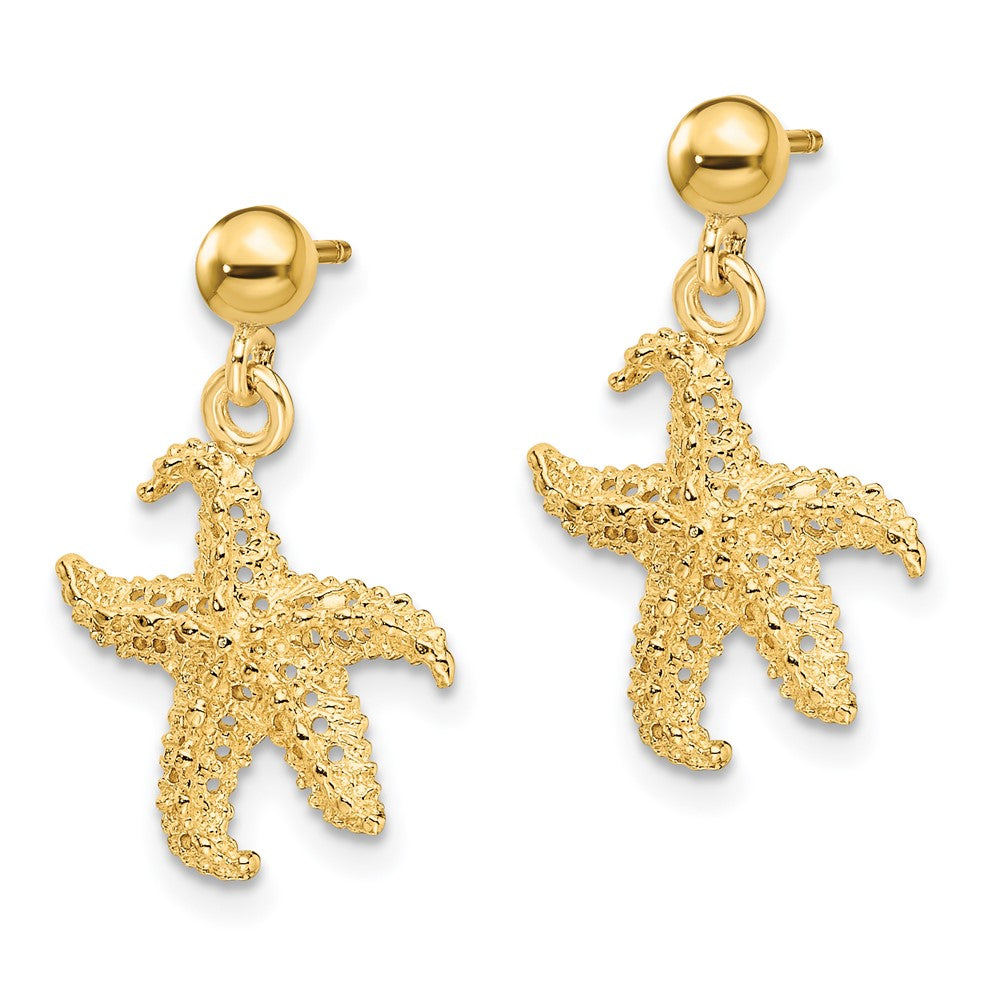 14k Yellow Gold 13.9 mm 3D Starfish Post Dangle Earrings (2.04 grams)