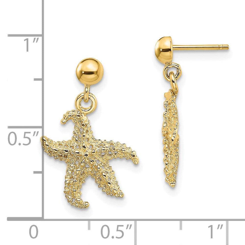14k Yellow Gold 13.9 mm 3D Starfish Post Dangle Earrings (2.04 grams)