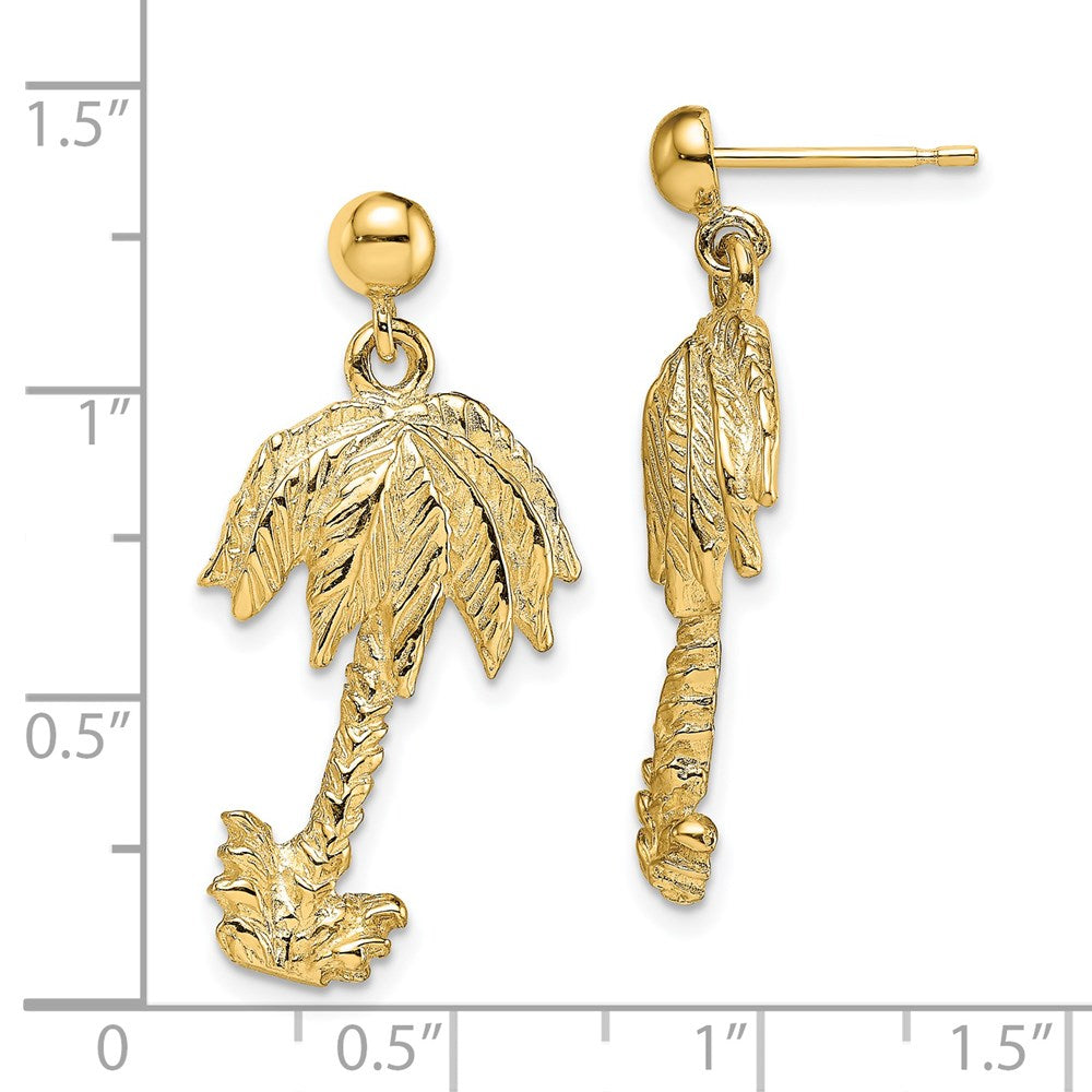 14k Yellow Gold 14.1 mm Palm Tree Post Dangle Earrings (4.41 grams)