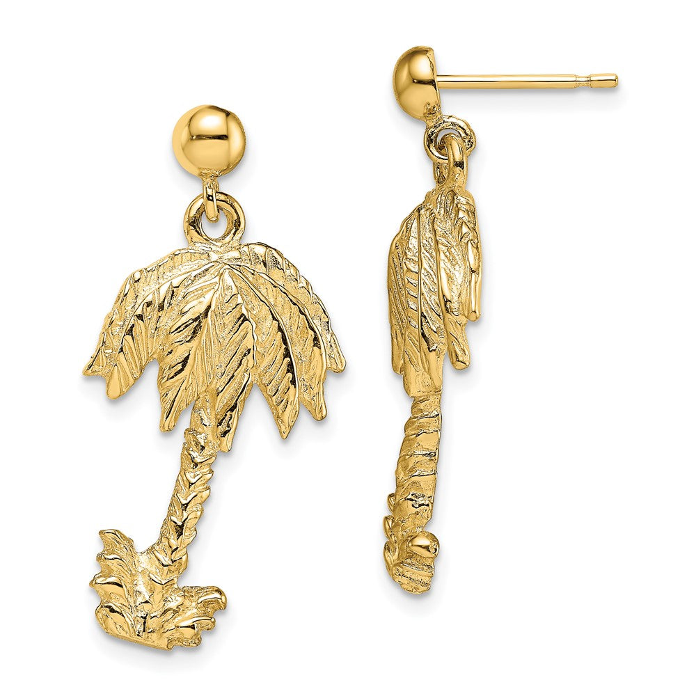 14k Yellow Gold 14.1 mm Palm Tree Post Dangle Earrings (4.41 grams)