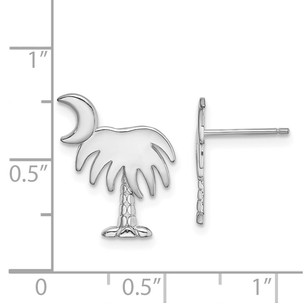 14k White Gold 13.28 mm White Charleston Palm Tree w/ Moon Earrings (1.3 grams)