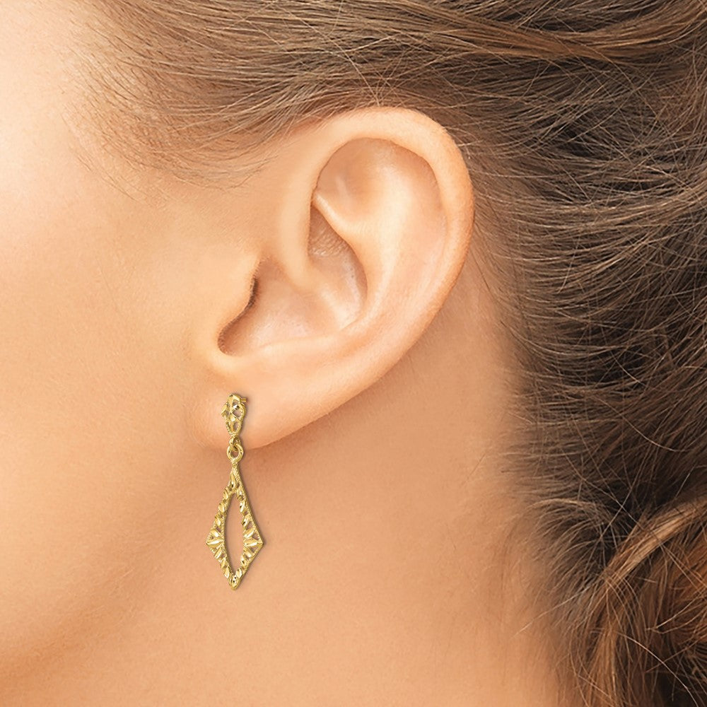 14k Yellow Gold 10.5 mm D/C Diamond Shape Post Dangle Earrings (1.8 grams)