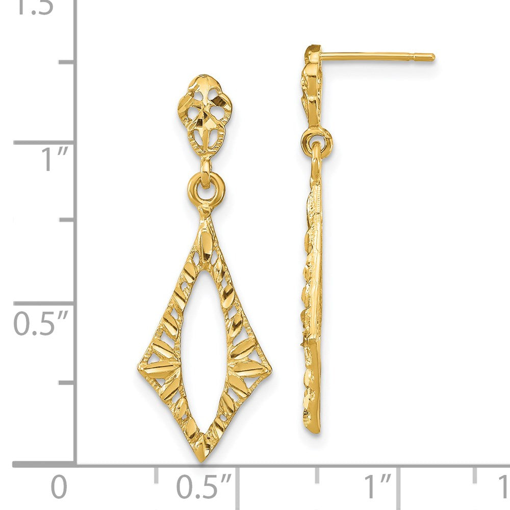 14k Yellow Gold 10.5 mm D/C Diamond Shape Post Dangle Earrings (1.8 grams)