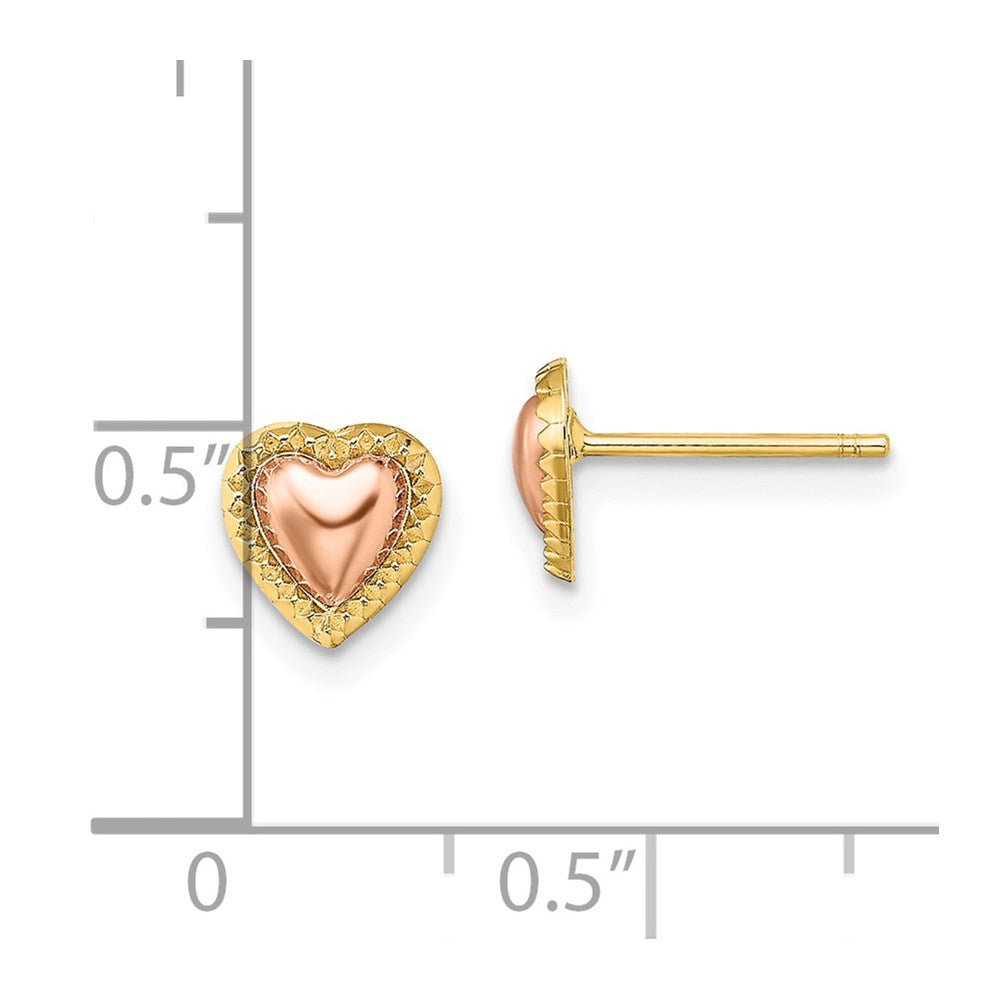 14k Two-tone 7 mm Two-Tone Beaded Heart Post Earrings (0.89 grams)