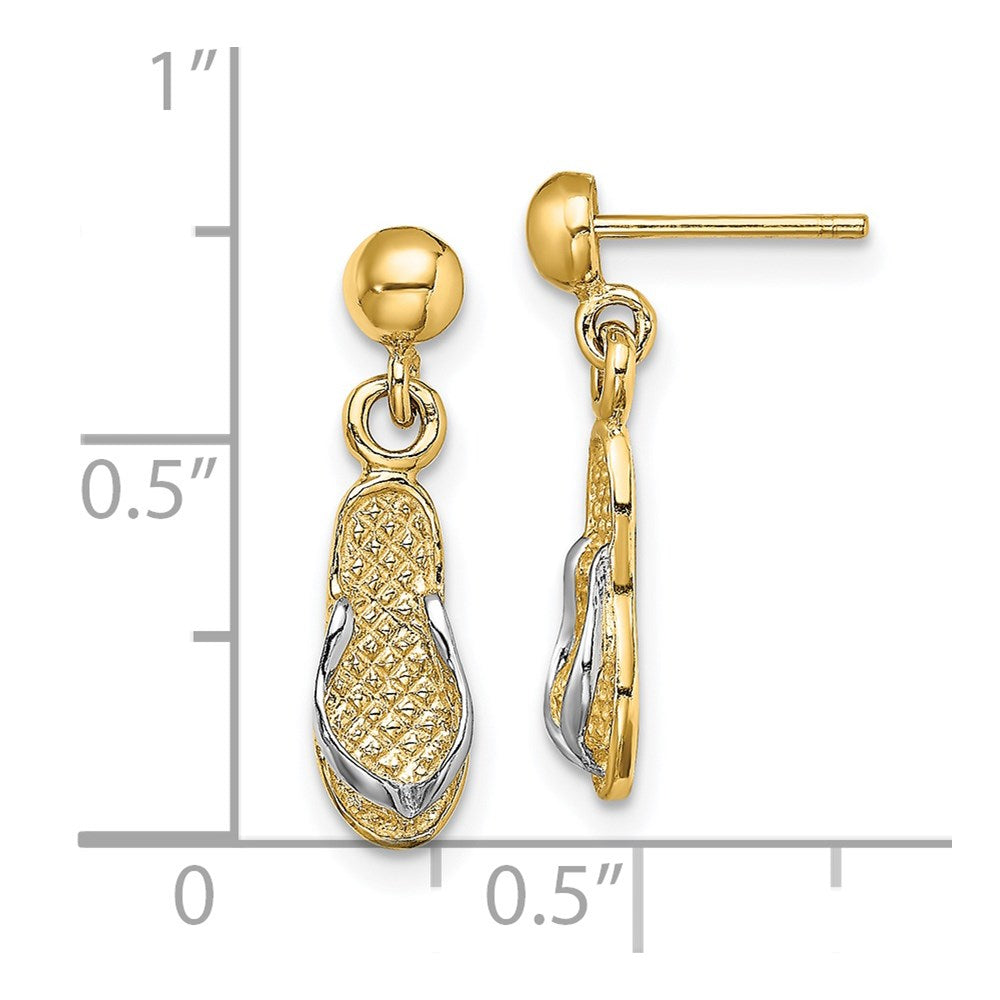 14k Yellow & Rhodium 5 mm Flip Flop Post Dangle Earrings (1.93 grams)
