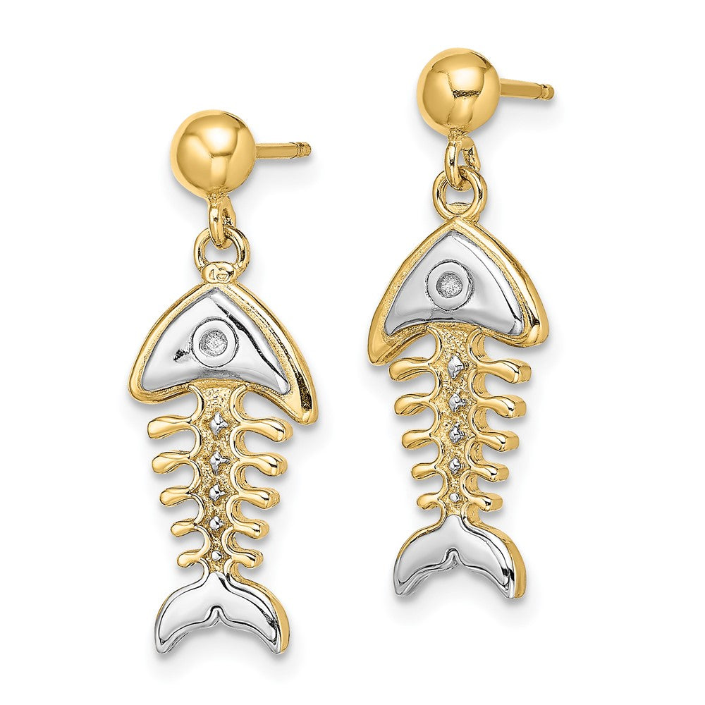 14k Yellow & Rhodium 8.7 mm Fishbone Dangle Earrings (3.59 grams)