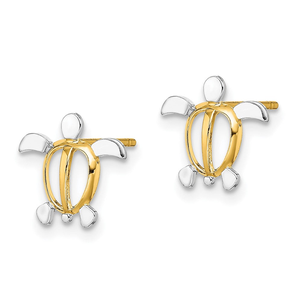 14k Yellow & Rhodium 10.75 mm Sea Turtle Post Earrings (0.77 grams)