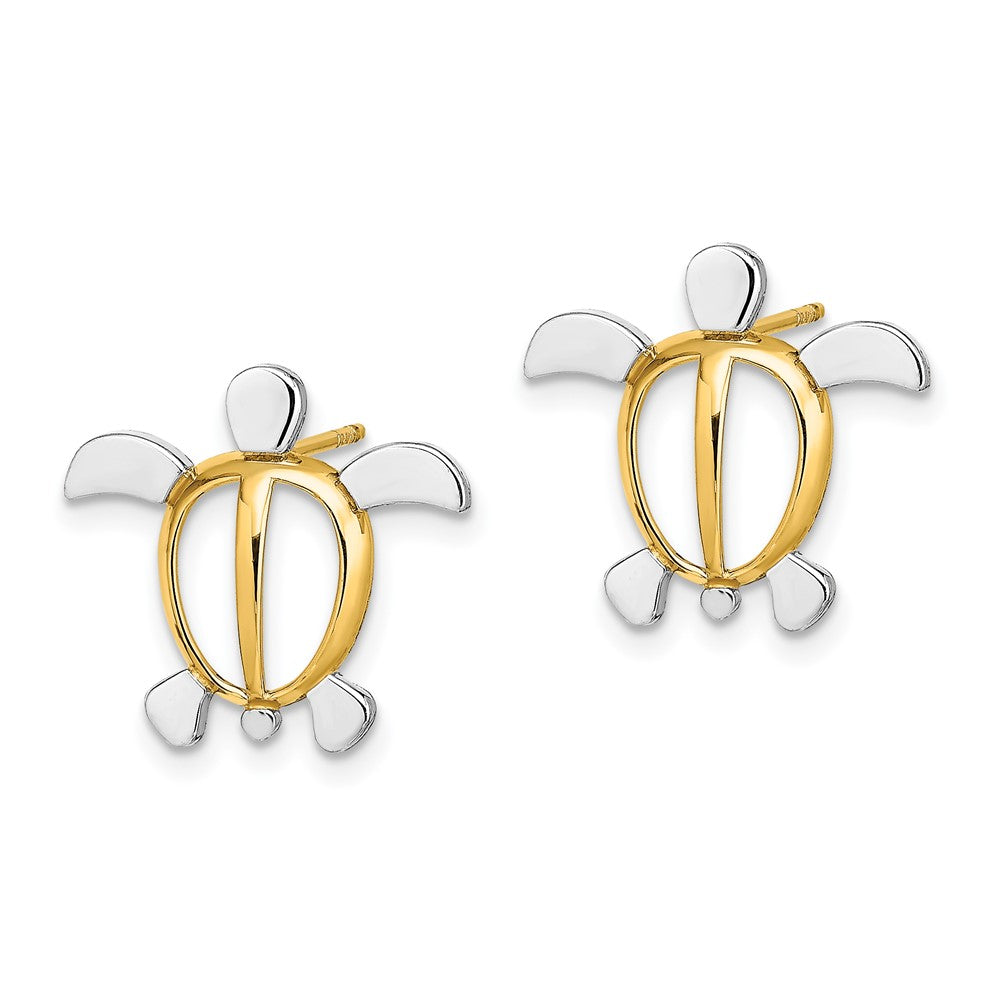 14k Yellow & Rhodium 16.65 mm Sea Turtle Post Earrings (1.57 grams)