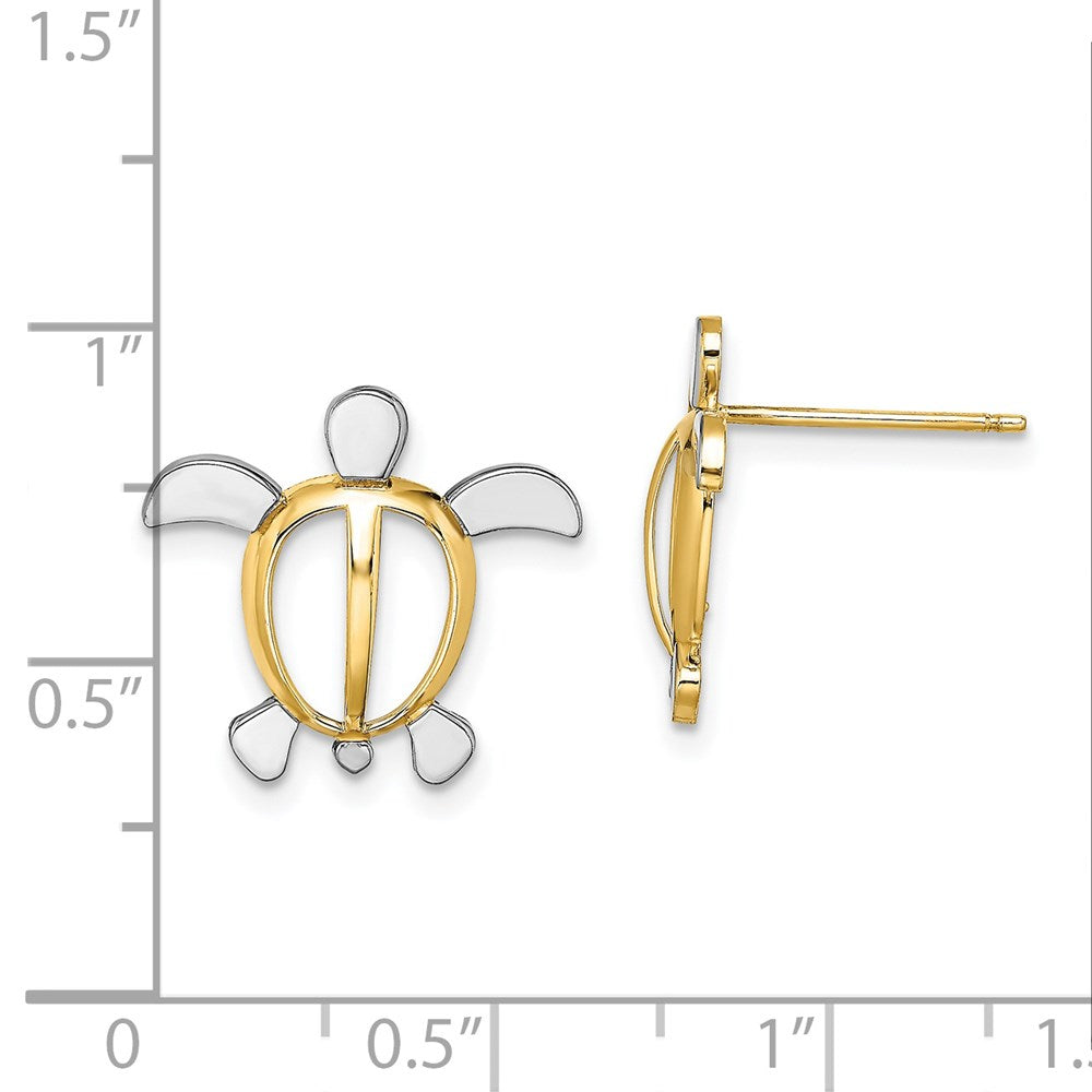 14k Yellow & Rhodium 16.65 mm Sea Turtle Post Earrings (1.57 grams)