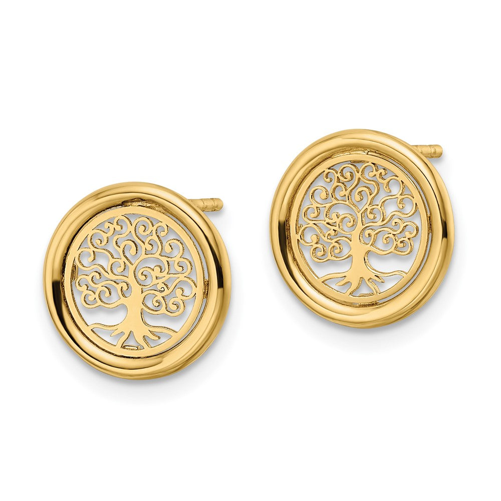 14k Yellow Gold 11.7 mm Polished Tree of Life in Circle Post Earrings (1.53 grams)