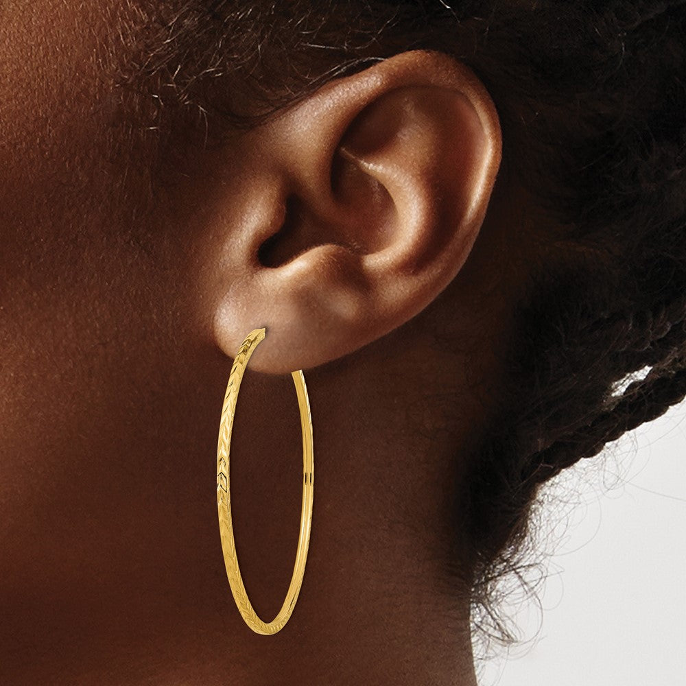 14k Yellow Gold 45 mm Diamond-cut Square Tube Endless Hoop Earrings (1.97 grams)