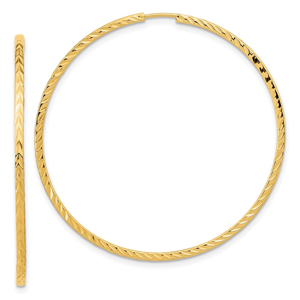 14k Yellow Gold 45 mm Diamond-cut Square Tube Endless Hoop Earrings (1.97 grams)