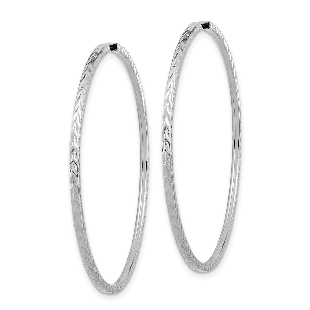 14k White Gold 45 mm Diamond-cut Square Tube Endless Hoop Earrings (1.91 grams)