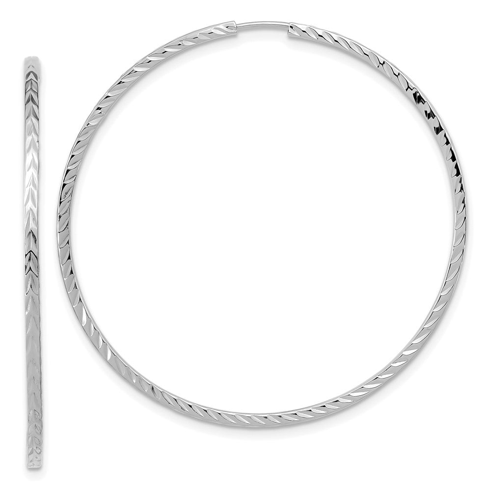 14k White Gold 45 mm Diamond-cut Square Tube Endless Hoop Earrings (1.91 grams)