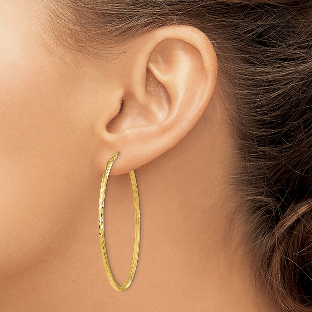14k Yellow Gold 50 mm Diamond-cut Square Tube Endless Hoop Earrings (2.22 grams)