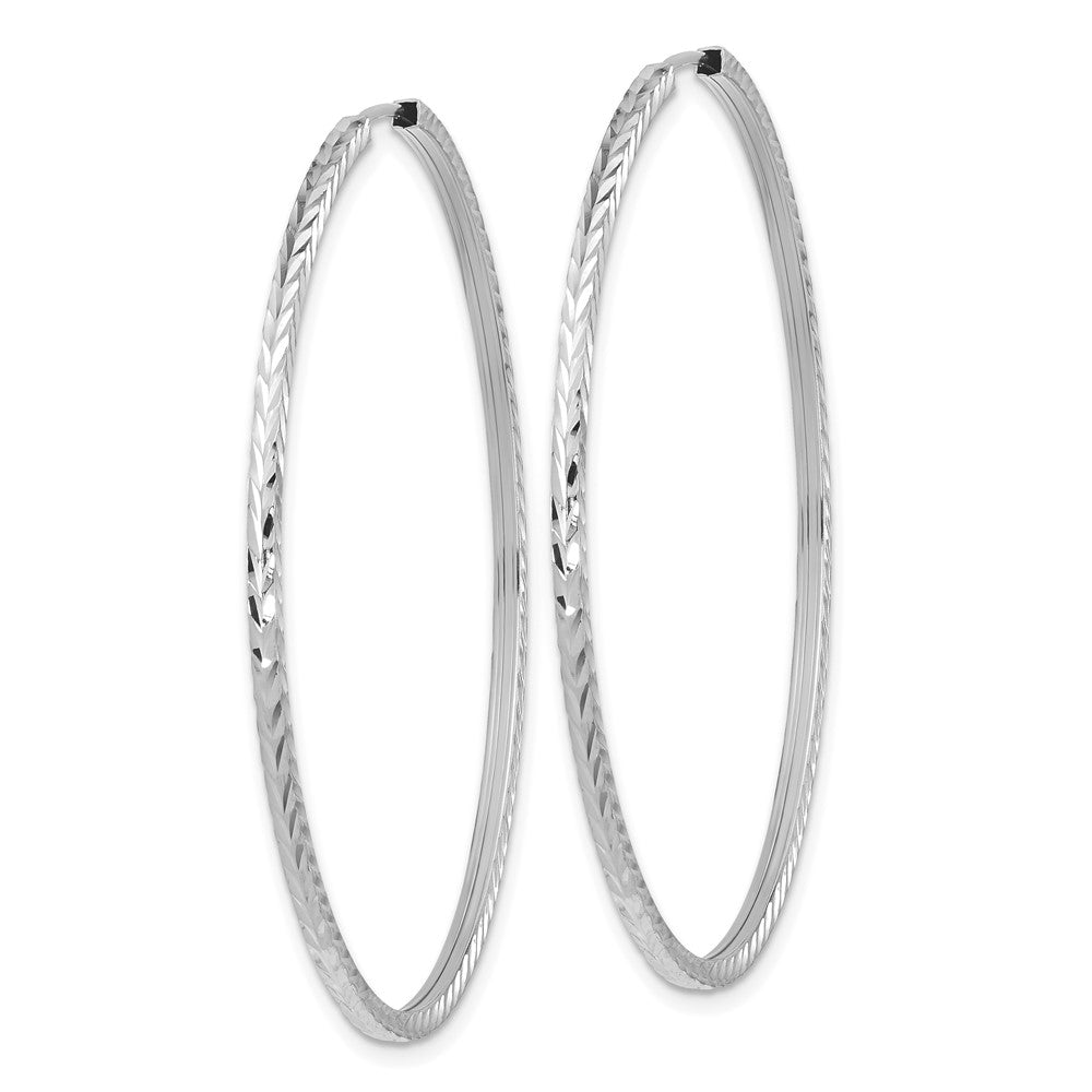 14k White Gold 50 mm Diamond-cut Square Tube Endless Hoop Earrings (2.1 grams)