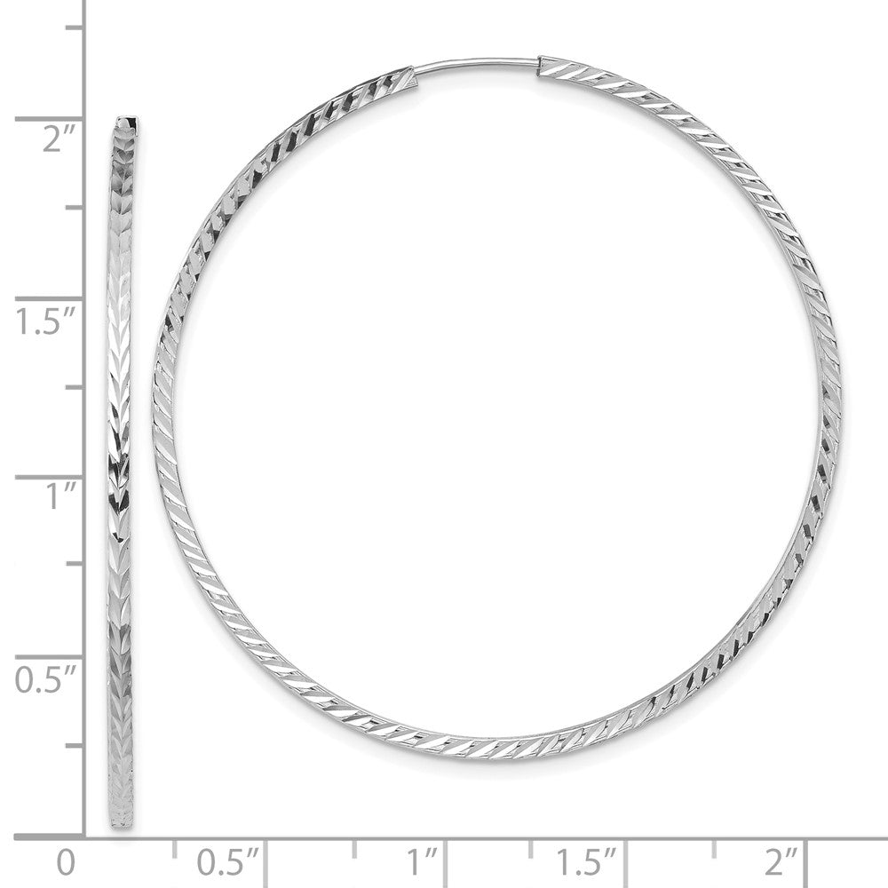 14k White Gold 50 mm Diamond-cut Square Tube Endless Hoop Earrings (2.1 grams)