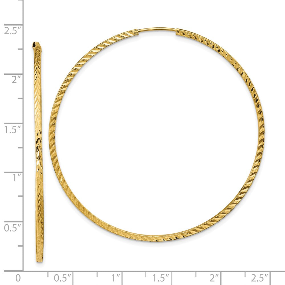 14k Yellow Gold 54.5 mm Diamond-cut Square Tube Endless Hoop Earrings (2.53 grams)