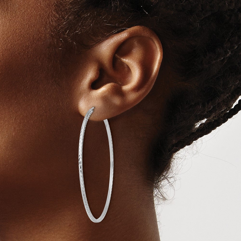 14k White Gold 54.5 mm Diamond-cut Square Tube Endless Hoop Earrings (2.43 grams)