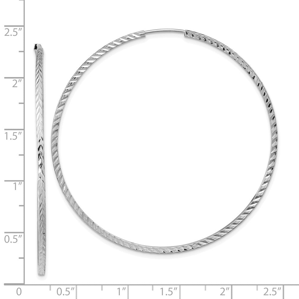 14k White Gold 54.5 mm Diamond-cut Square Tube Endless Hoop Earrings (2.43 grams)