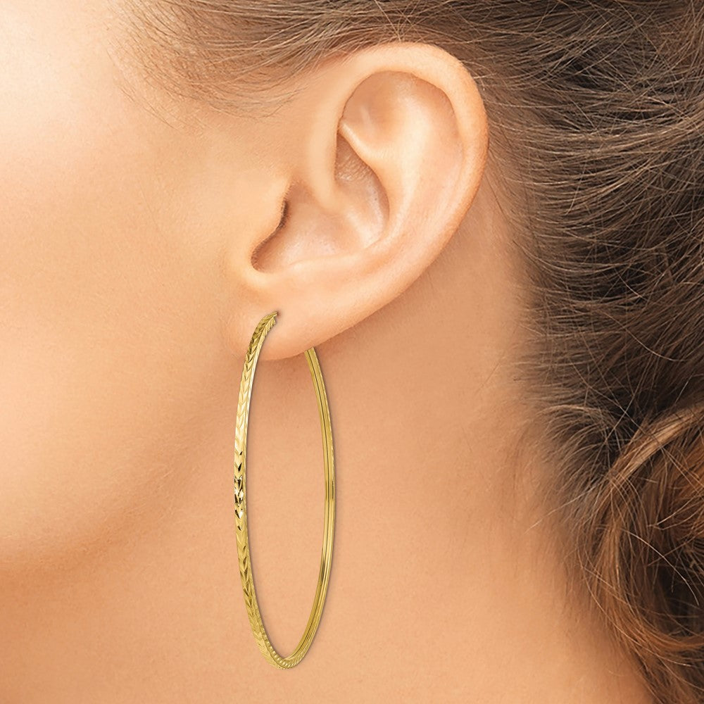 14k Yellow Gold 59 mm Diamond-cut Square Tube Endless Hoop Earrings (2.63 grams)