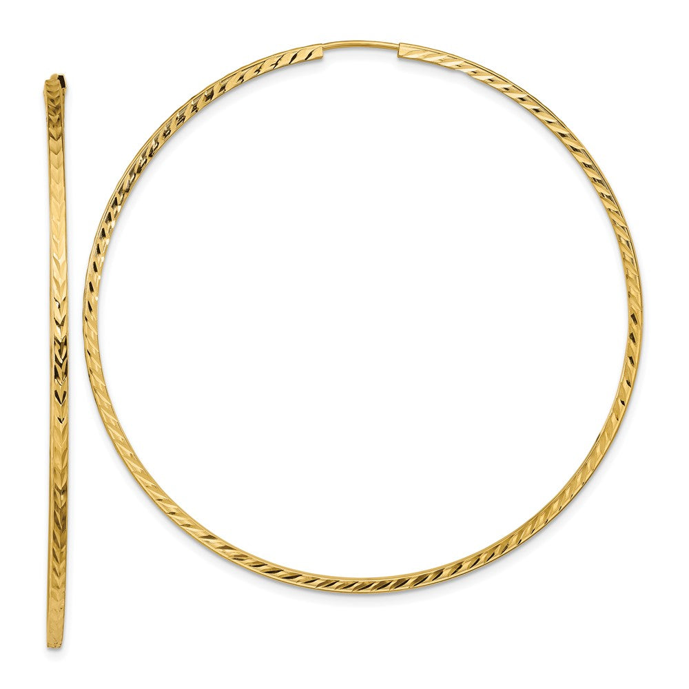 14k Yellow Gold 59 mm Diamond-cut Square Tube Endless Hoop Earrings (2.63 grams)