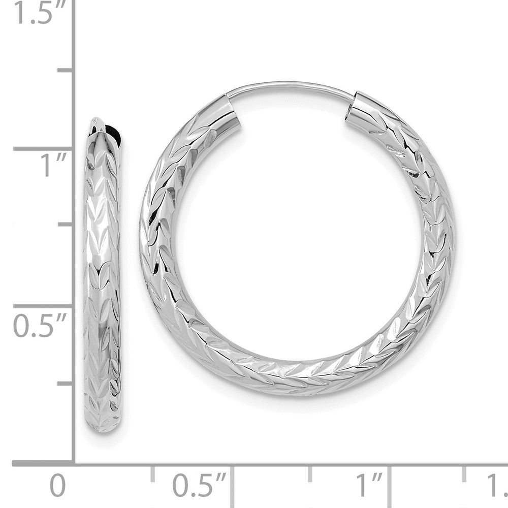 14k White Gold 25 mm Polished & D/C Endless Hoop Earrings (1.54 grams)