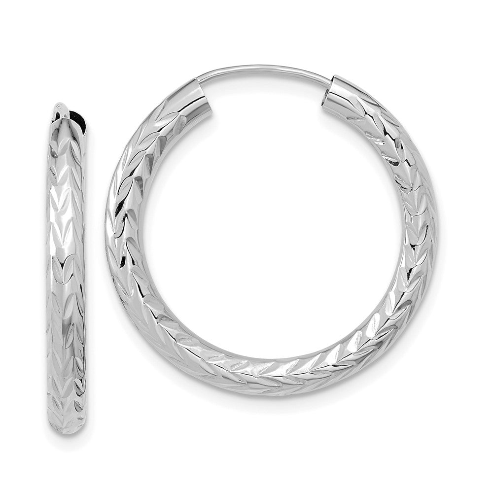 14k White Gold 25 mm Polished & D/C Endless Hoop Earrings (1.54 grams)
