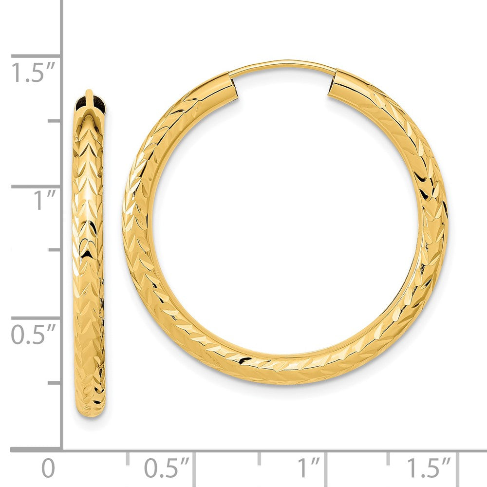 14k Yellow Gold 30 mm Polished & D/C Endless Hoop Earrings (1.87 grams)