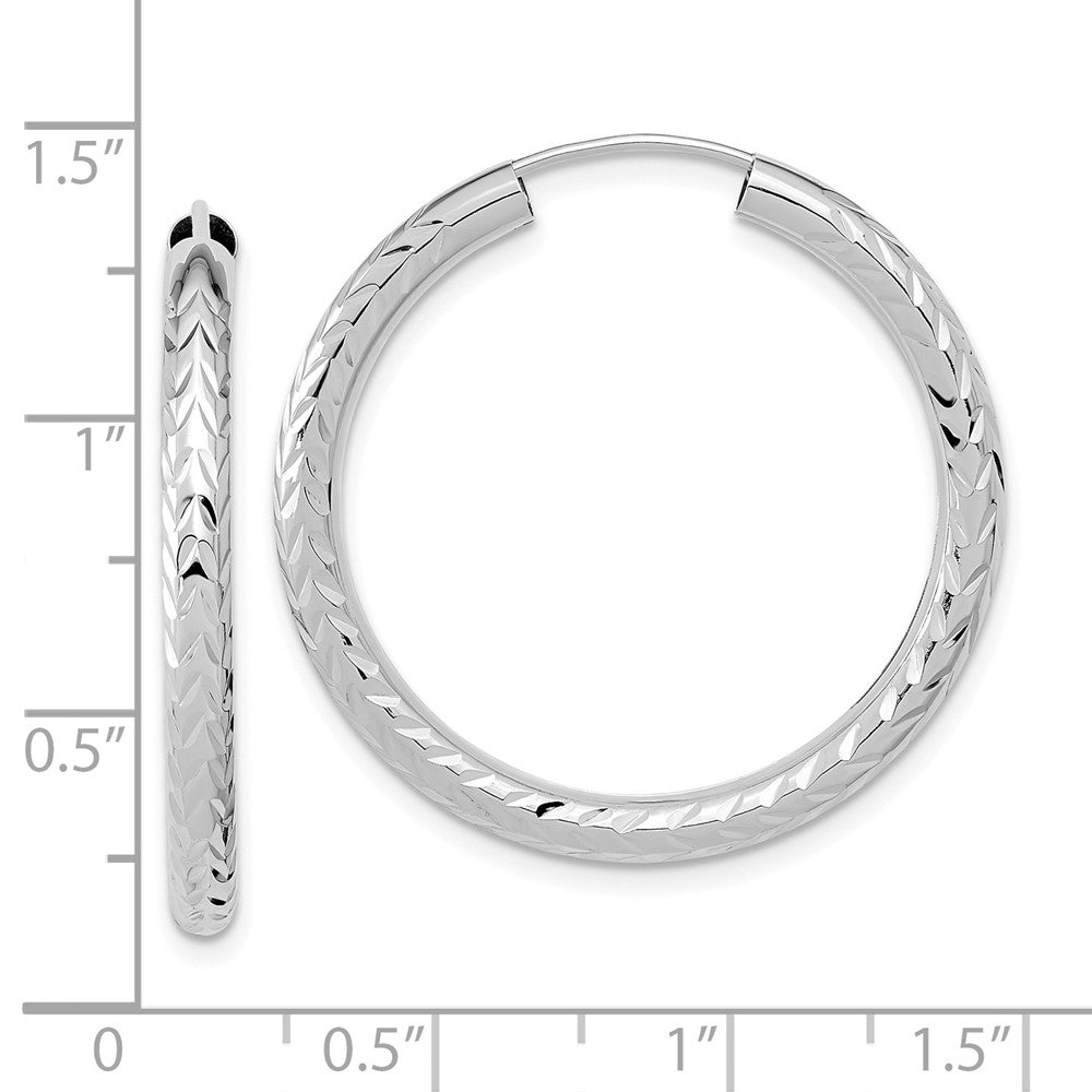 14k White Gold 30 mm Polished & D/C Endless Hoop Earrings (1.8 grams)