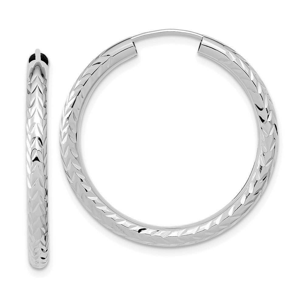 14k White Gold 30 mm Polished & D/C Endless Hoop Earrings (1.8 grams)