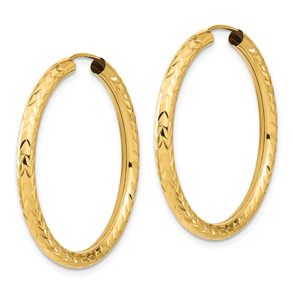 14k Yellow Gold 35 mm Polished & D/C Endless Hoop Earrings (2.29 grams)