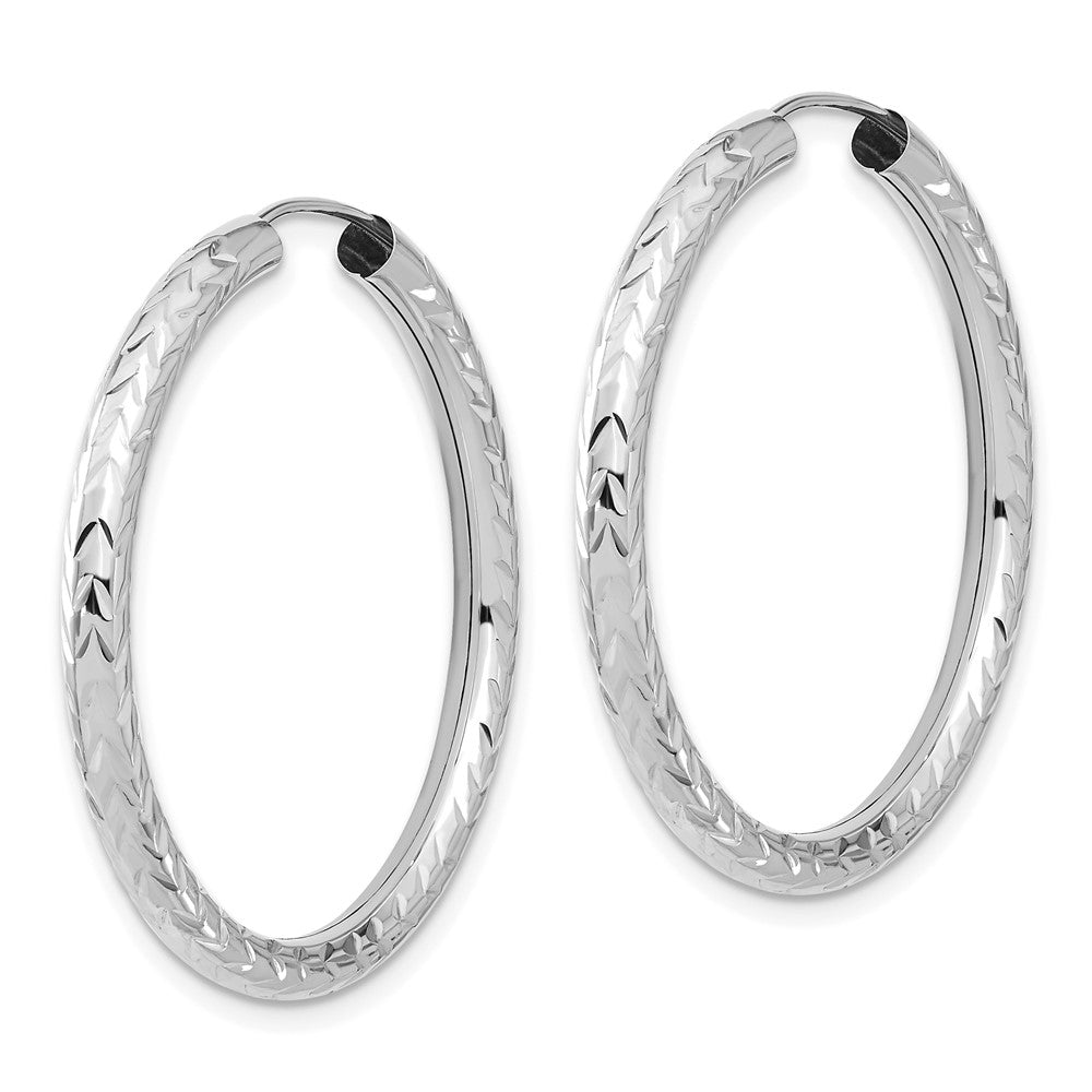 14k White Gold 35 mm Polished & D/C Endless Hoop Earrings (2.13 grams)