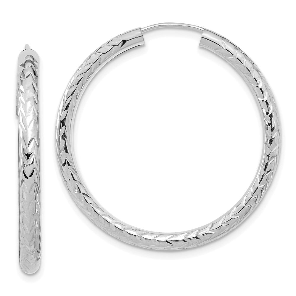14k White Gold 35 mm Polished & D/C Endless Hoop Earrings (2.13 grams)